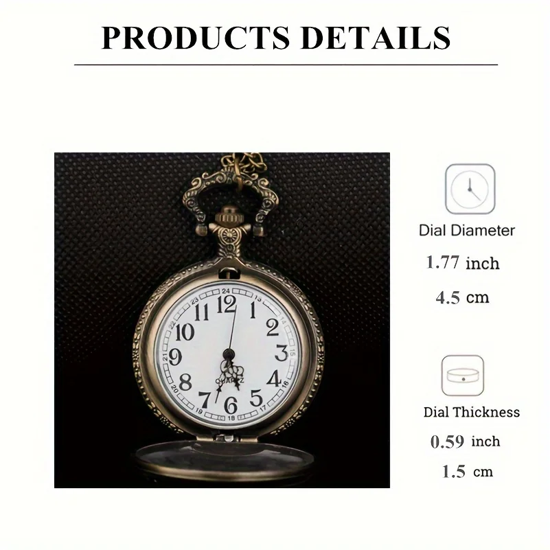 1pc Vintage Shield Pentagram Design Quartz Pocket Watch