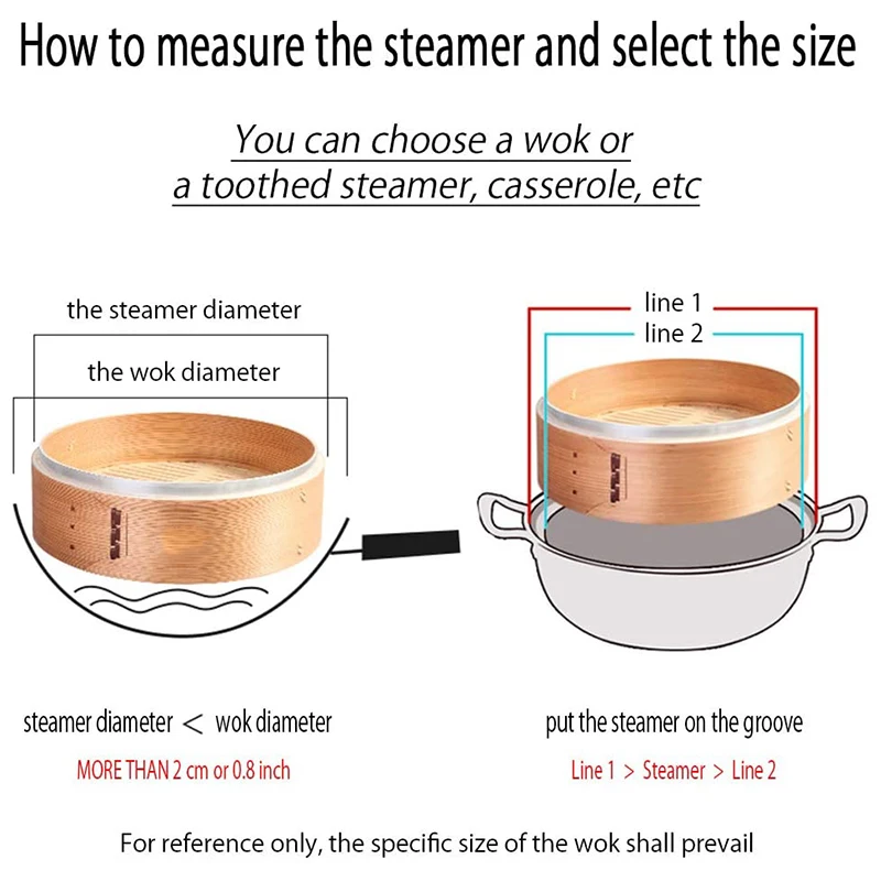 2 Tier Kitchen Bamboo Steamer With Double Stainless Steel Banding For Asian Cooking Buns Dumplings Vegetables Fish Rice