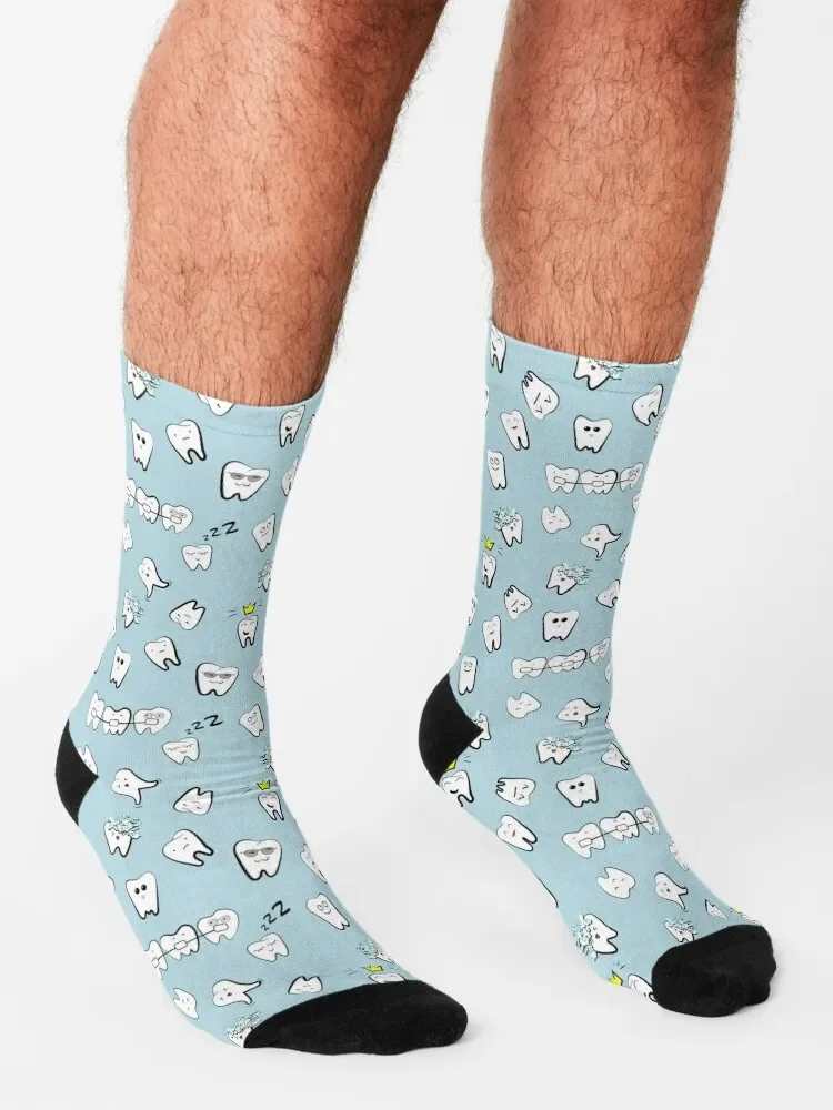 Calcetines con patrón de dientes para hombre y niña, medias de invierno, regalo