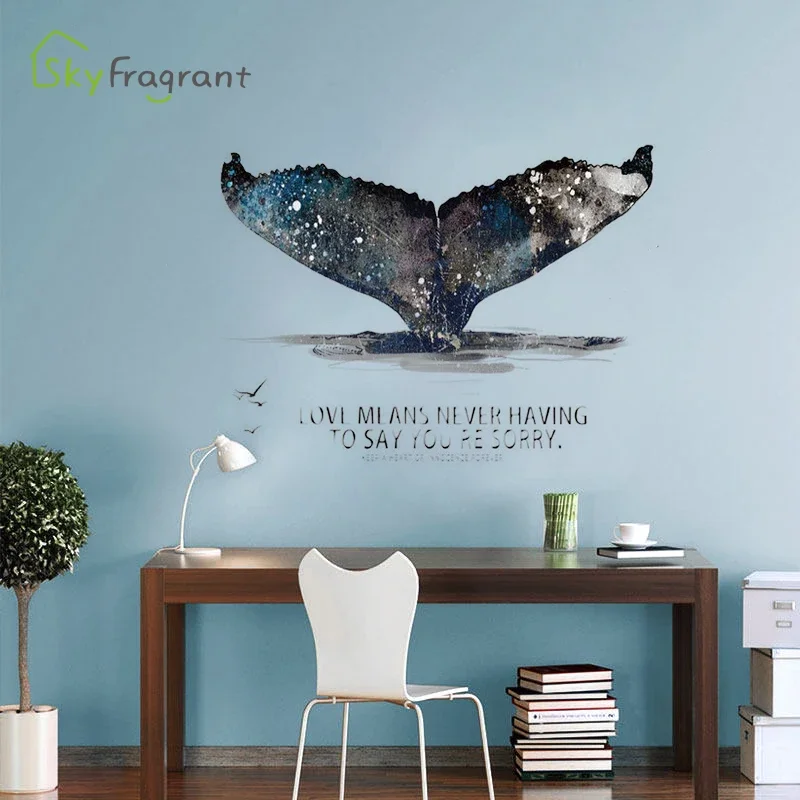 Creative Personality Wall Sticker 3D Stereo Whale Tail Stickers Bedroom Living Room Decoration Home Wall Decor House Decoration