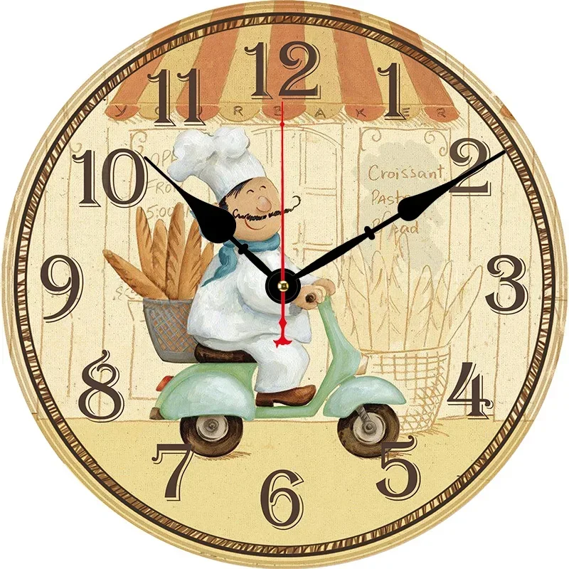 Bread Chef Vintage Wall Clock Modern Design Living Room Bedroom Office Decoration Kitchen Clock Art Wall Watch Home Decor