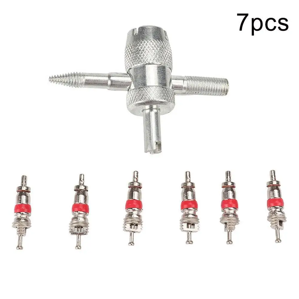 7Pcs Tyre Valve Core With Remover Tool Schrader Valves For Car Motorcycles Bicycles 4in1 Wrench Tire Repair Kit Car Accessories