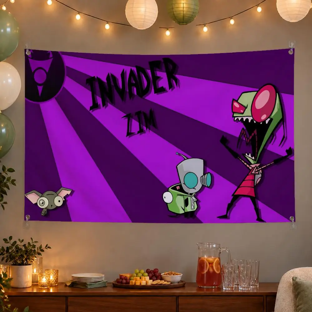 Funny Cartoon ZIM Invader Zim Flags Wall Hanging Banner Indoor Outdoor Party Home Wall Decor Backdrop