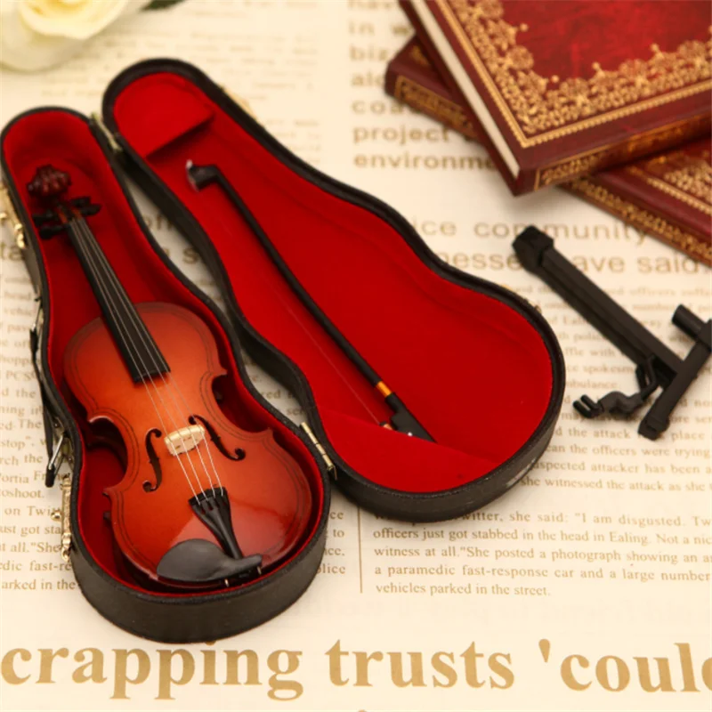 8cm Wooden Musical Instruments Collection Decorative Ornaments Hot Mini Violin With Support Miniature Model Decoration Gifts