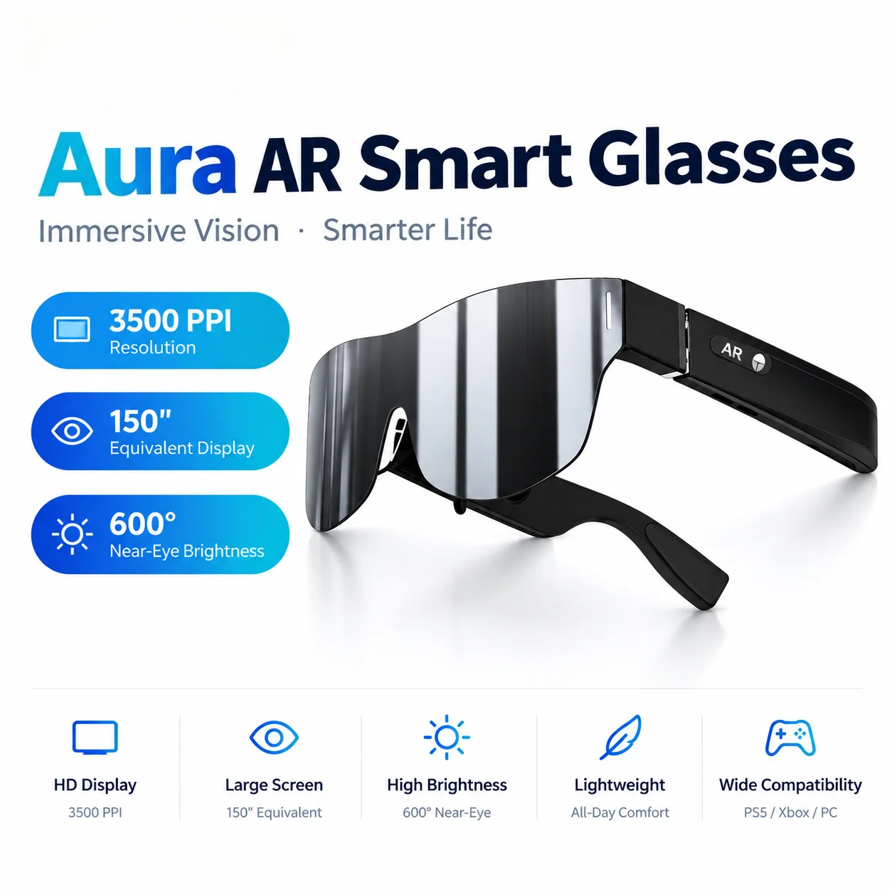 Raytheon Aura Eyes AR Smart Movie Viewing Game Glasses 150-inch Giant Screen Experience 600-degree myopia refractive adjustment