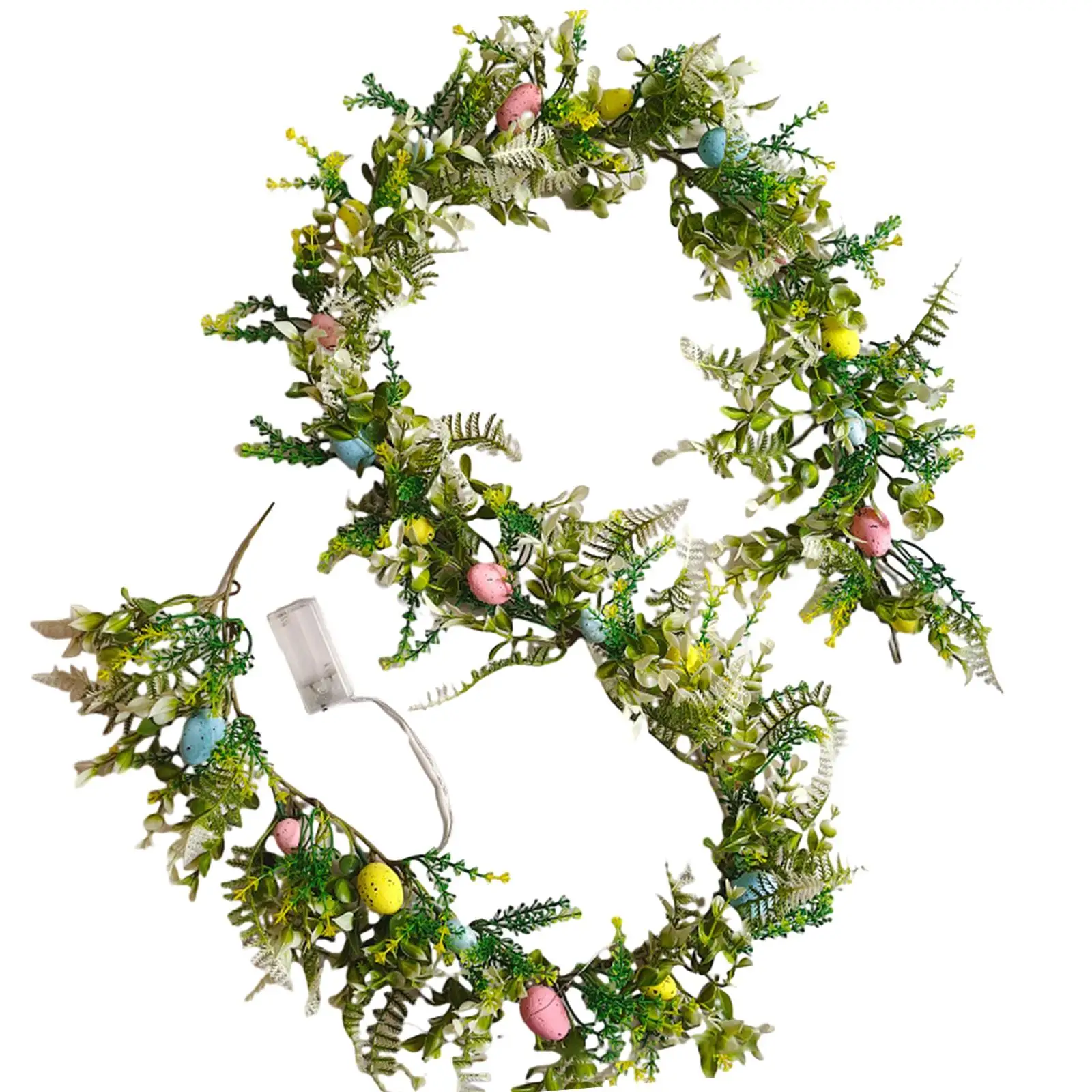 Easter Garland Swag Twist Green Leaves with Easter Egg Wreath Hanging Decoration for Porch Farmhouse Holiday Outside Garden