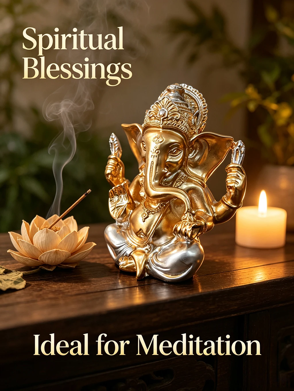 Goldene Ganesha-Statue aus Kunstharz, Hindu-Elefantengott-Figur, Glücksbringer-Dekoration für Zuhause, Wohnzimmer, Büro, Meditationsraum, Geschenk – Detail 3