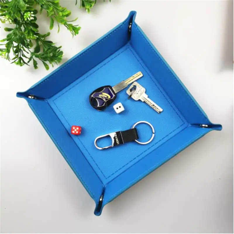 Creative PU Leather Valet Trinket Folding Tray Collapsible Phone Key Wallet Coin Desktop Storage Sundries Box Bins Accessories