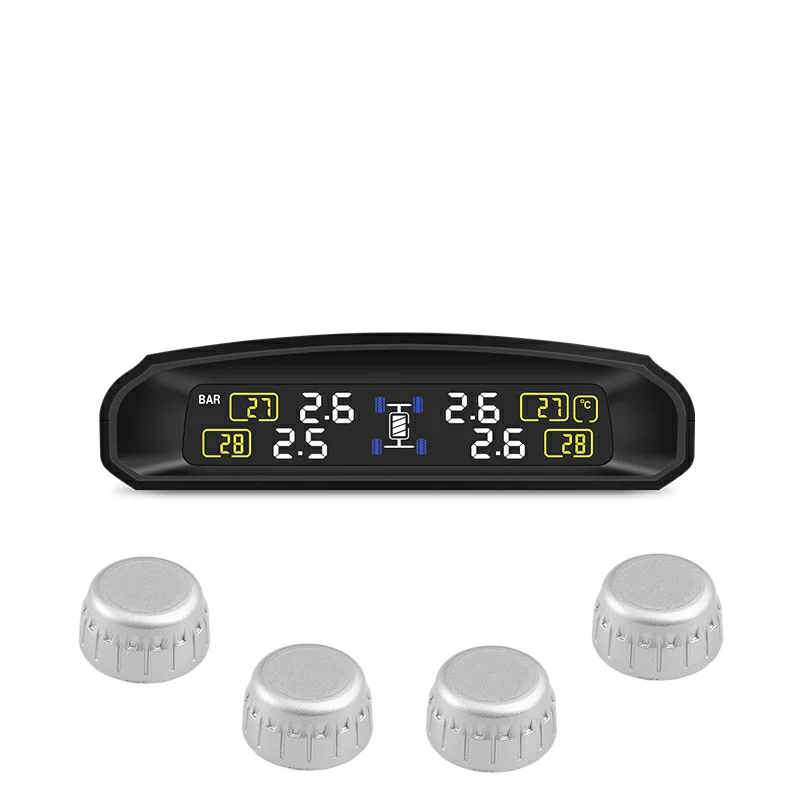 

Solar Power TPMS Car Tire Pressure Monitoring System External Tire Pressure Monitor Wireless LCD Display With External Sensors
