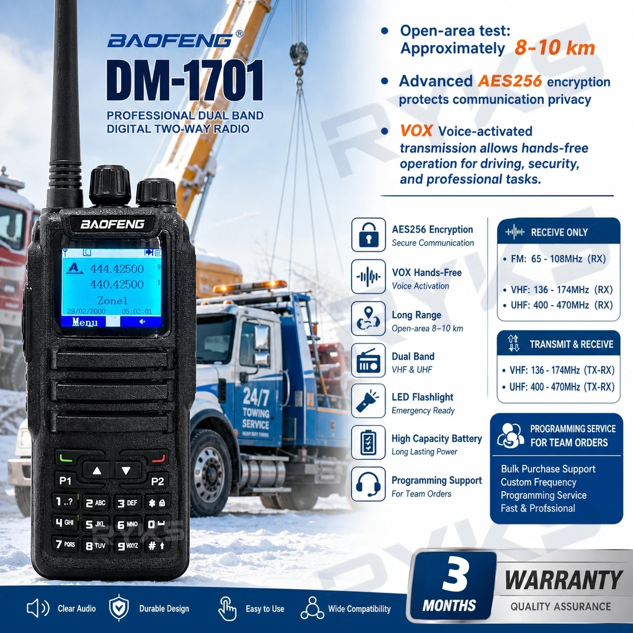 BAOFENG DM-1701 DMR Digital Radio Dual Band Walkie Talkie VHF UHF Professional Two Way Radio for Road Highway Maintenance AES256