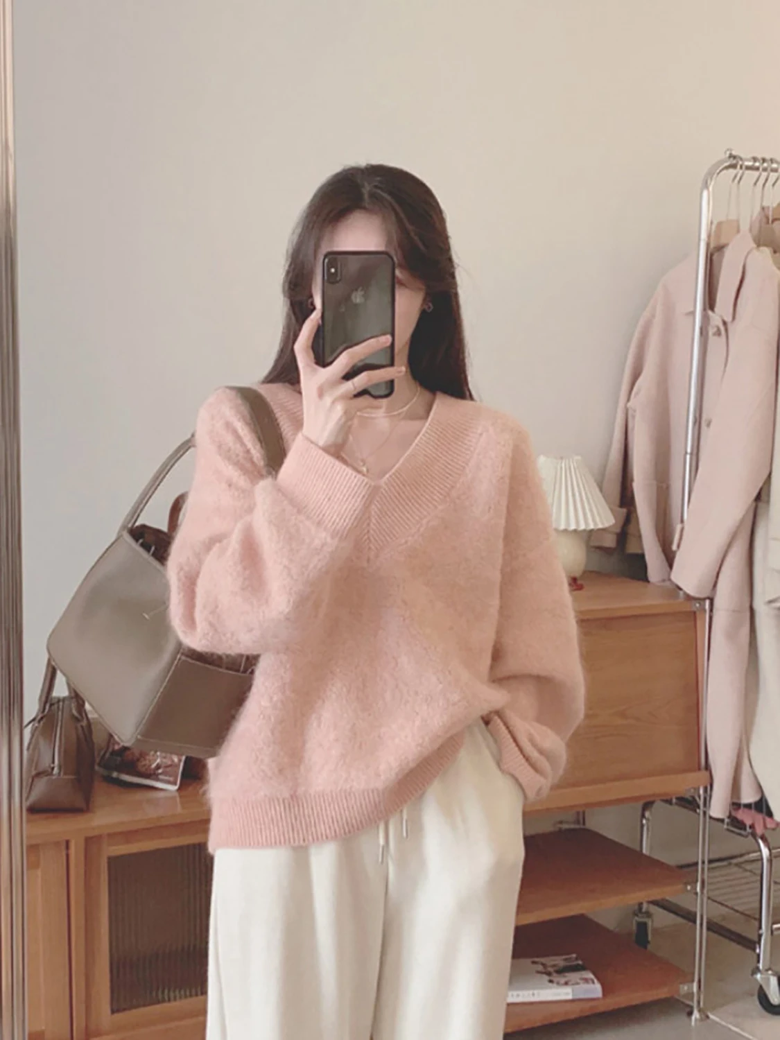 

Korean Sle Lazy Thiened Knitted Mink Sweater Women's Winter New Warm Long Sve Crew Ne Pullover Soft Loose Fit Top