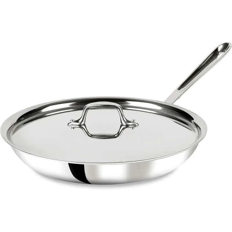 

All-Clad D3 Stainless Steel Frying Pan with Lid, Tri-Ply Bonded, 12-Inch, Silver