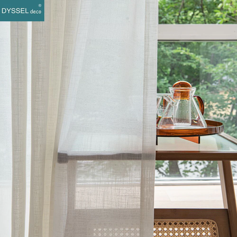 Modern White Linen Solid Sheer European Style Window Curtains with Rod Pocket Grommet for Living Room And Bedroom Decor