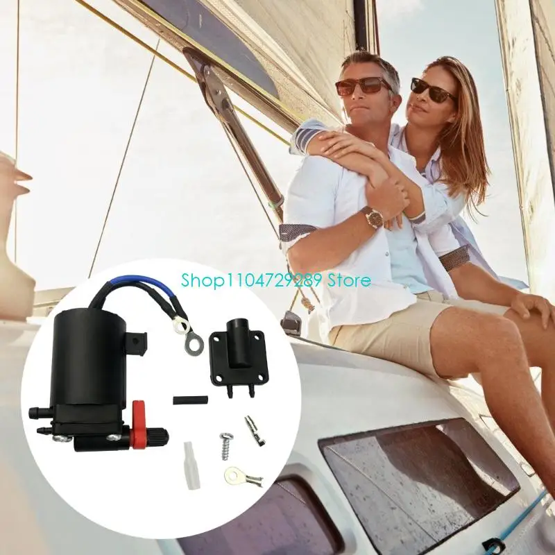 D8KE 12V Feed Solenoid with Manual Lever and Base, Marine Cold-Start Replacement with Terminals for Boat Motor Service