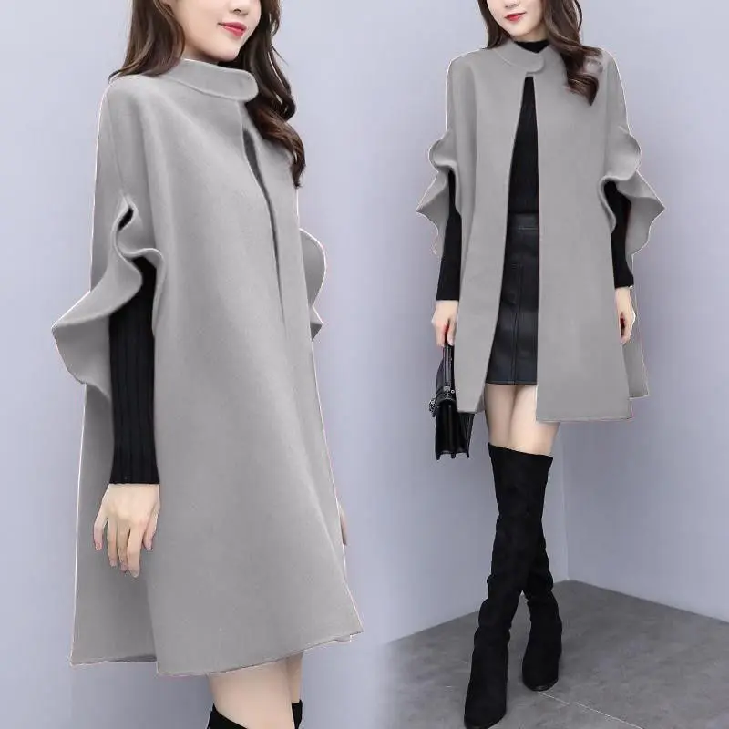 

New Women Clothing Solid Color Loose Trend A-line Cape Autumn Winter All-match Irregular Vintage Coat Tops Fashion Elegant Y2K