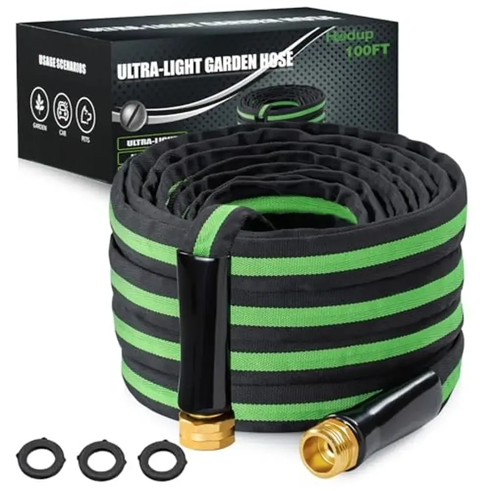 

100 FT Lightweight Kink-Free Garden Hose with Aluminum Brass Fittings Robust Sturdy Non-expandable Water Hose Convenient