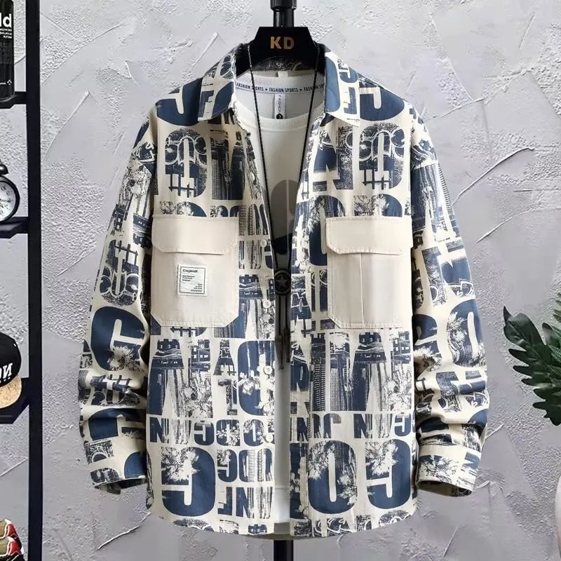 

Мужская удлиненная куртка-жакет для работы и повседневной носки, весна-осень, свободный крой, модный дизайн, молодежный стиль, с индивидуальным принтом-надписью