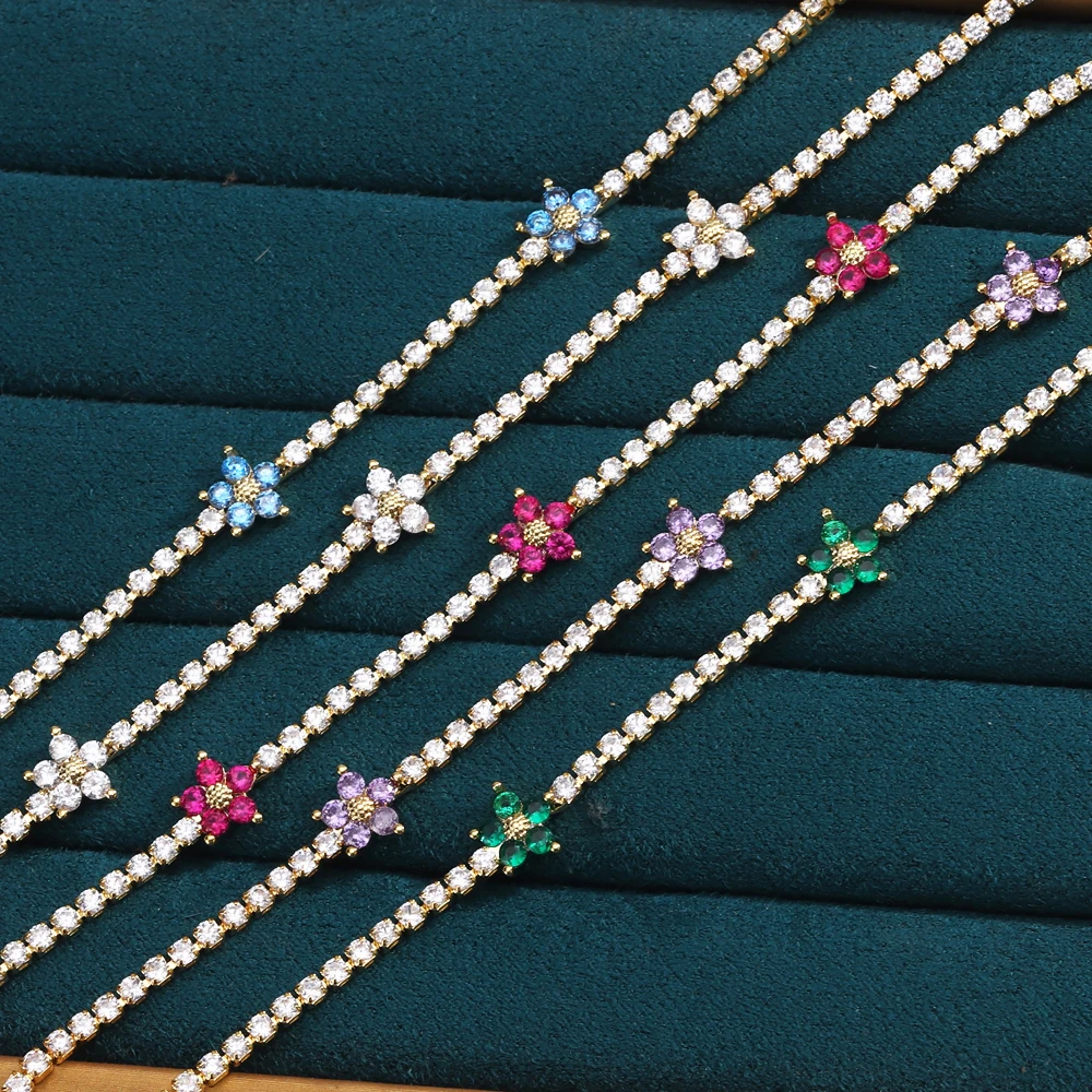 Collar de cadena tipo tenis con circonitas cúbicas de colores arcoíris y diseño de flor, estilo choker para mujer, joyería brillante.