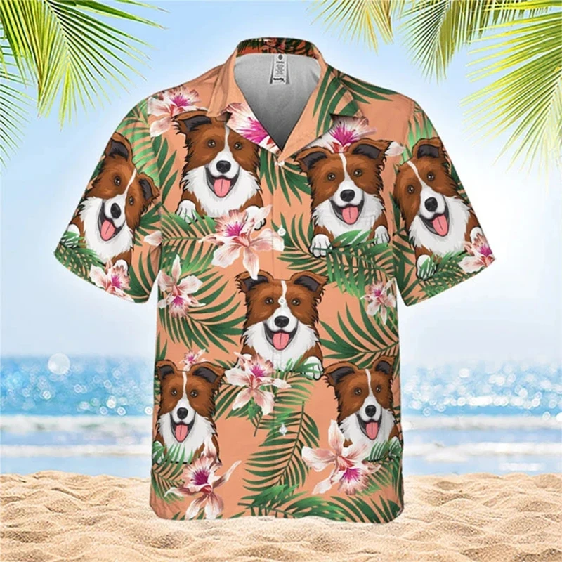 

Floral Short Shirts Men's Women's Hawaii Shirts Men's Vocation Blouse Cuba Lapel Beach Shirt Dog Camisas Blouses Men's Clothing