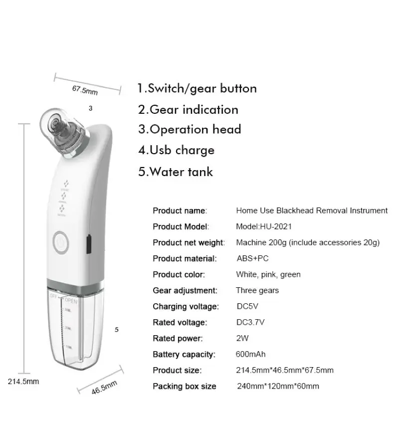 Mini urządzenie do dermabrazji wodnej, mały elektryczny odkurzacz do usuwania zaskórników z funkcją mikropęcherzyków do użytku domowego.