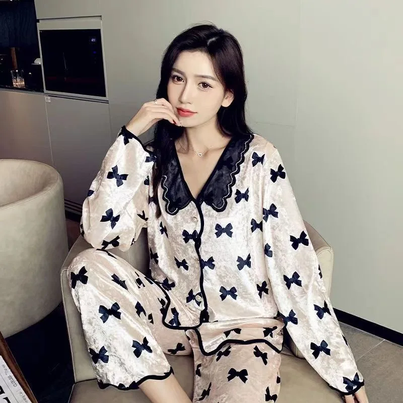 Pajamas For Women  Autumn Long sleeves Sleepwear Canary Velvet Trousers Pajamas Set  ensemble femme 2 pièces image 6