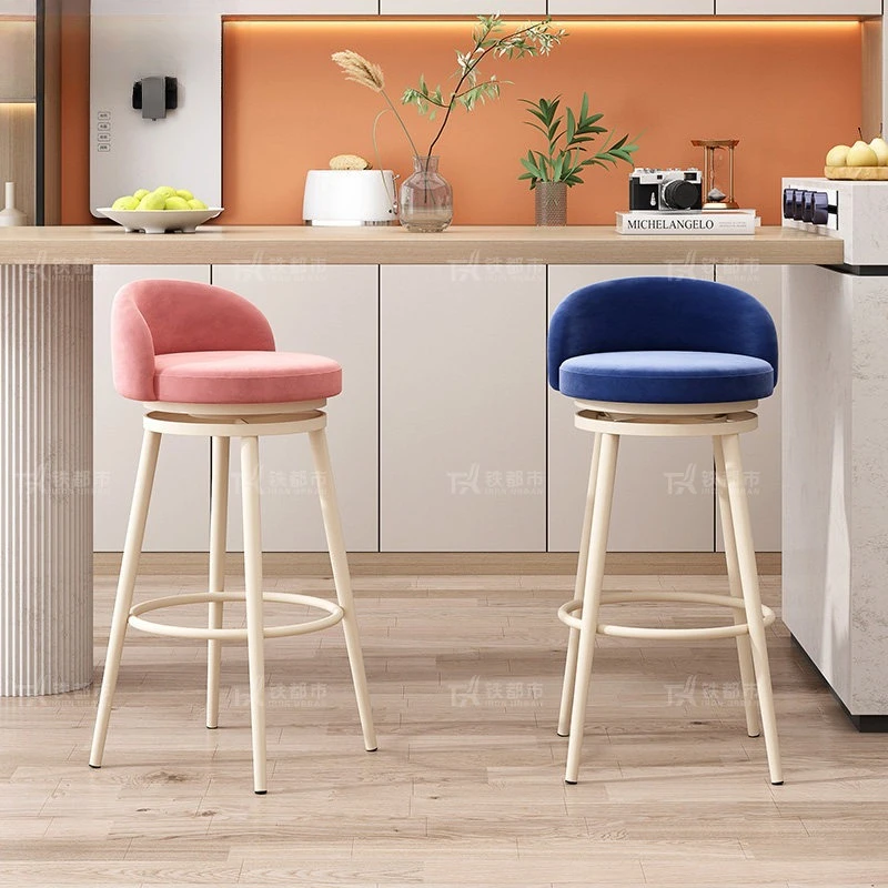 

New Cream Style Wooden Bar Stools Swivel Velvet High Back Chairs with Cushioned Seat Home Pub Kitchen Counter Seating