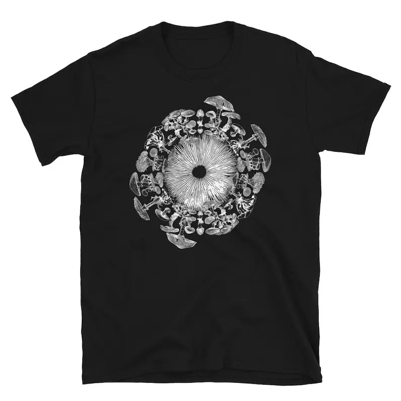 

Mushroom Iris Mycology Art Spore Print Mycologist Gift Lover Third Eye Trip Grower Unisex T-Shirt