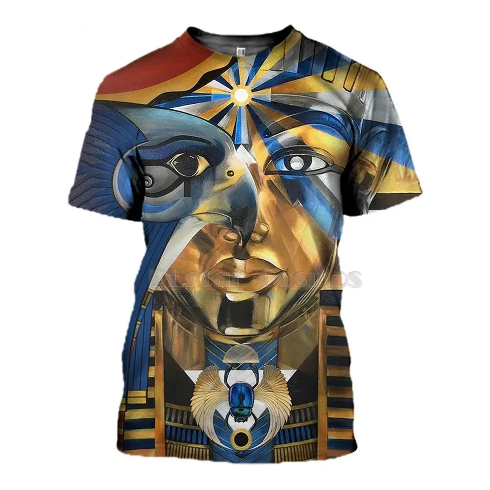 Men\'s Egyptian Totem 3D Printed T Shirt Summer Funny Retro Mystery Ancient Horus Harajuku Short Sleeve Streetwear