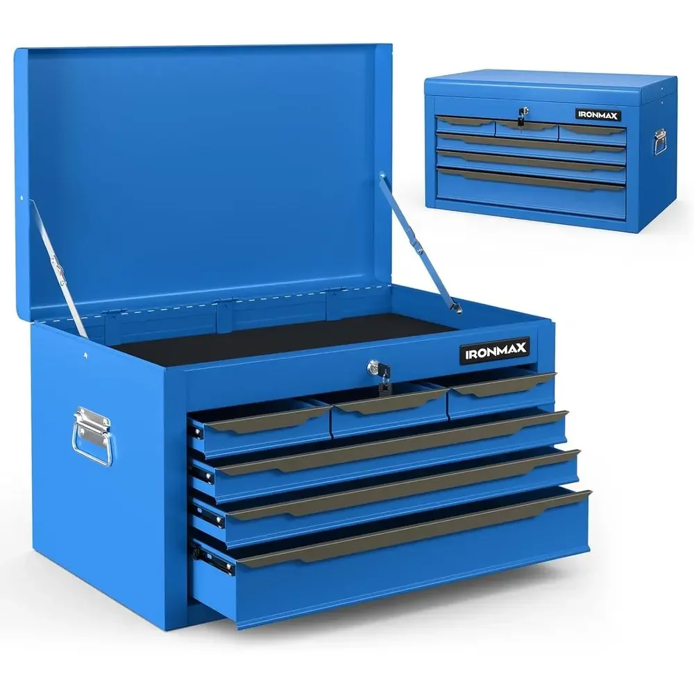 24-Inch Steel Portable Tool Chest with Drawers, Top Tray, Automatic Lock, and Ball Bearing Slides for Workshop Storage