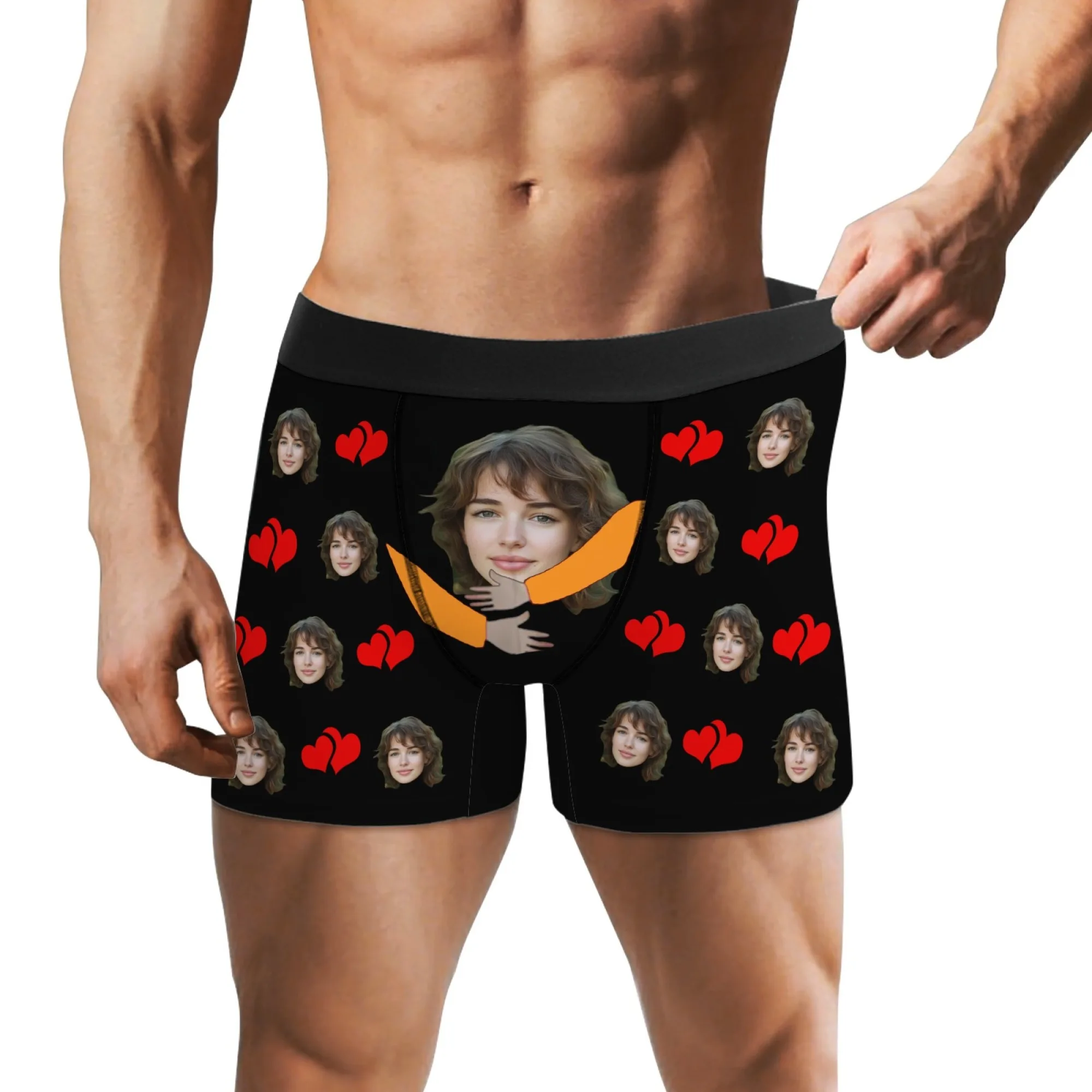 وجه مخصص للرجال الملاكم ملخصات مزدوجة الأحمر القلب طباعة البرتقال الذراع عناق تصميم دافئ الحلو رومانسية هدية عيد الحب لصديقها #5