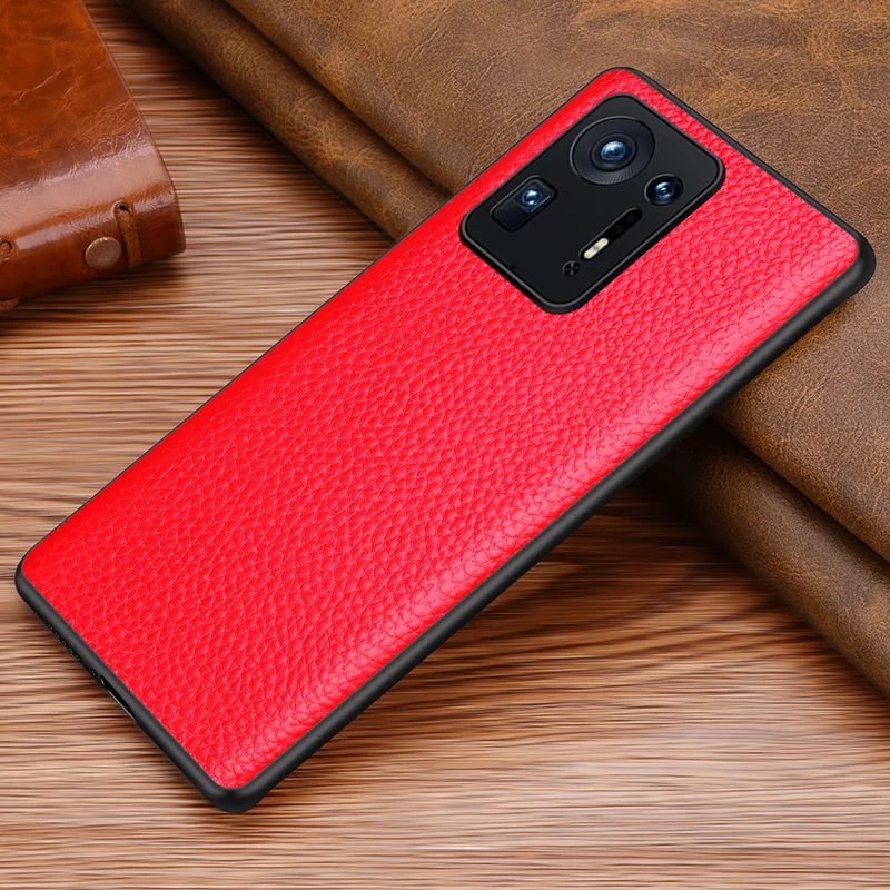 Funda de cuero genuino para Xiaomi 14 Pro Mix 4 Mix4, borde de silicona de goma suave, piel de vaca Natural Real, protección de borde completo