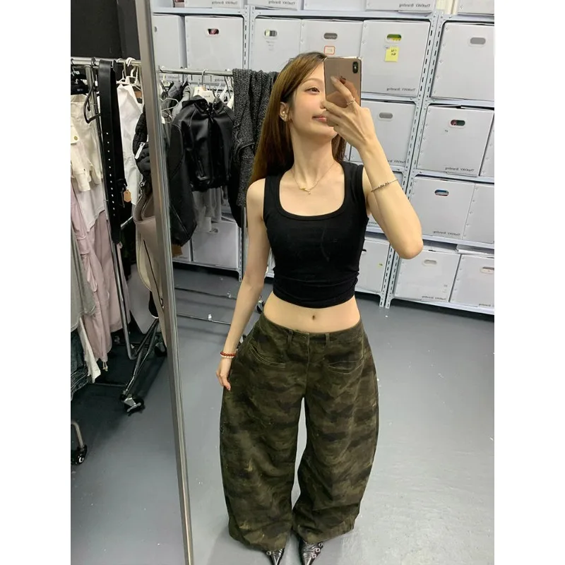 Jean taille haute pour femmes, Baggy, décontracté, Vintage, Camouflage Y2K, pantalon droit, rue américaine, jambes larges, Denim, été