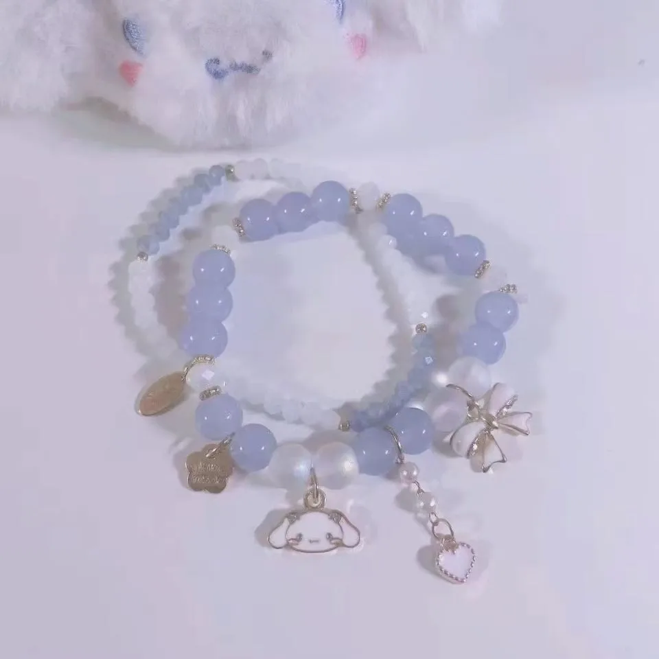 Miniso Sanrio Melody Yugui Dog Kuromi سوار كريستال مطرز لطيف حلو JK لينة الفتيات أفضل الأصدقاء هدية