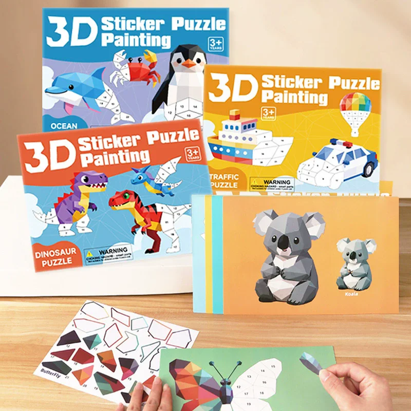 4pcs/set 3D Geometry Collages Sticker Book DIY Handicraft Matching Puzzle Game Sticker Puzzle Montessori Educational Toys