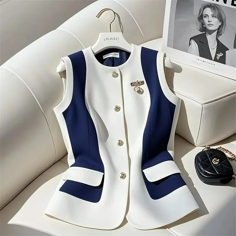 

Suit Vest Women's Vest Jacket 2025 Spring Autumn New Tops Sleeveless High-end Waist Slim Temperament Waistcoats Female Overcoat