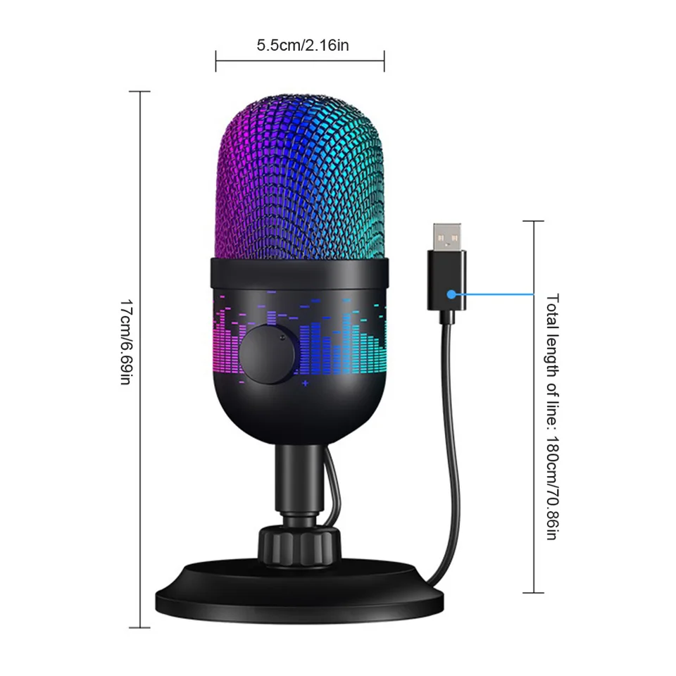 RGB USB Condenser Microphone for Gaming Streaming