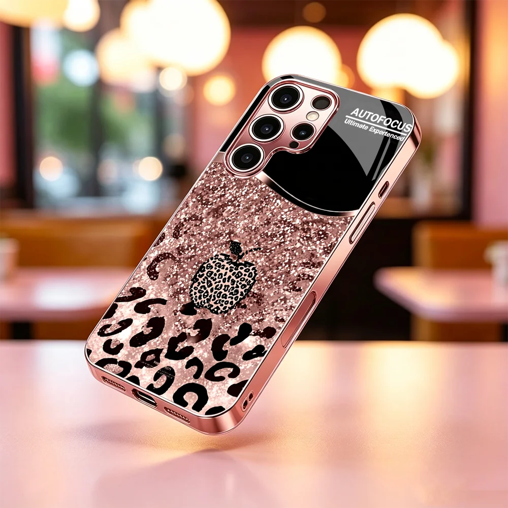 Chic Shiny Leopard Texture s26 ultra case s25 ultra case Glass phone case for Samsung Galaxy S26 25 24 23 22 21 FE Ultra Plus