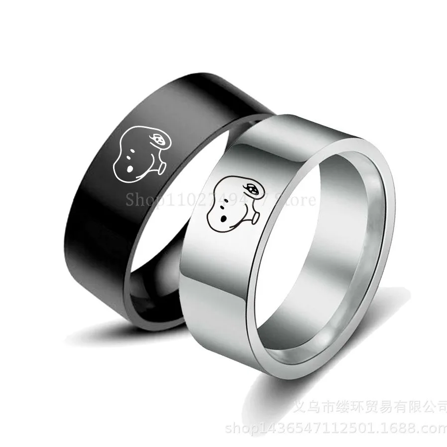 New cartoon Snoopy logo rings personalized fashion titanium steel non fading couple ring jewelry finger decorative accessories