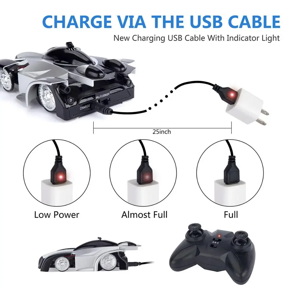 سيارة RC تسلق الجدار حيلة سيارات مع LED التحكم عن بعد سباق السيارات المضادة للجاذبية السقف 360 °   ألعاب السيارات الإلكترونية الدوارة