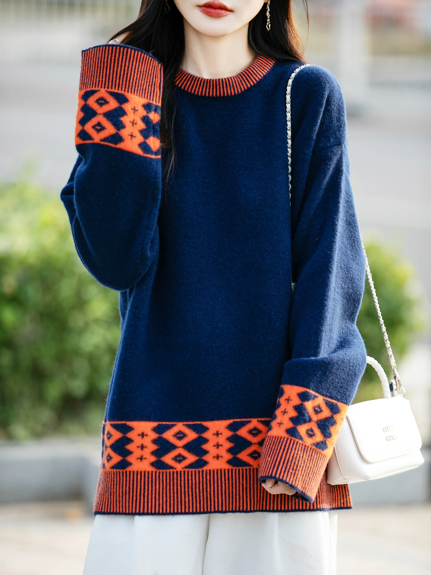 Модный женский роскошный пуловер из 100% мериносовой шерсти, цветная вязаная широкая осенне-зимняя одежда, приятная для кожи, теплая, мягкая