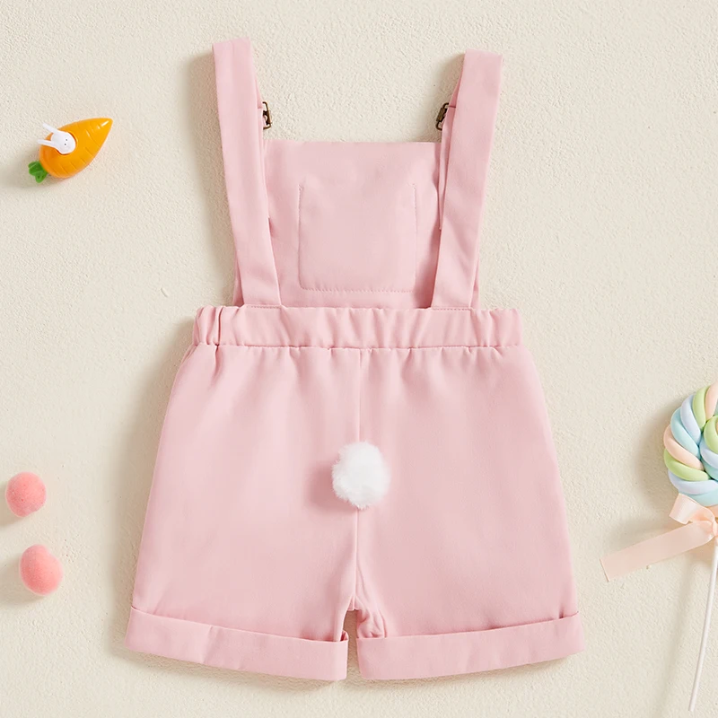 

Toddler Girl Easter Bunny Print Sleeveless Overalls Square Neck Jumpsuit with 3D Doll Suspender Romper for Baby Girl