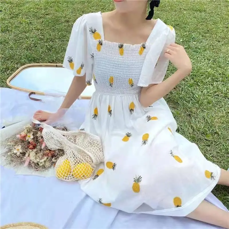 Women Sexy Ruffle Puff Sleeve Off Shoulder Embroidery Summer Party Dresses 2023 Korean Elegant Vintage Kawaii Strawberry Dress