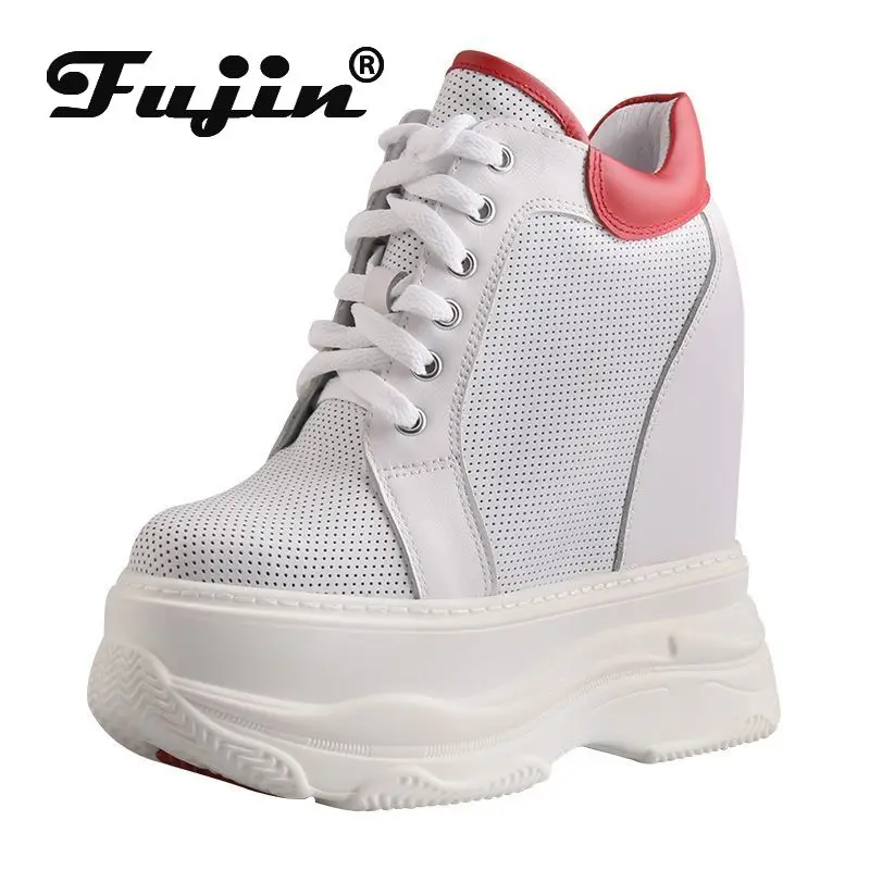 Fujin 13cm Autumn Women Chunky Sneakers Sandals Ankle Boots Spring Platform Wedge Plush Genuine Leather Vulcanize Shoes Winter