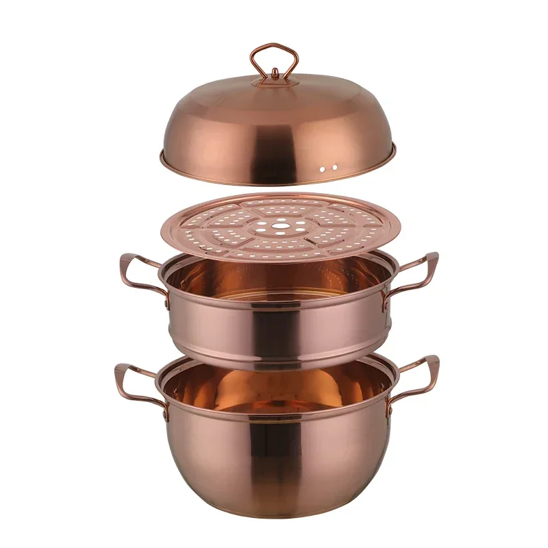 1 Pcs Steamer Pot Stainless Steel Three layer Thick Gold Steamer Pot Soup Steam Pot Cooking Pots Cooker Gas Stove