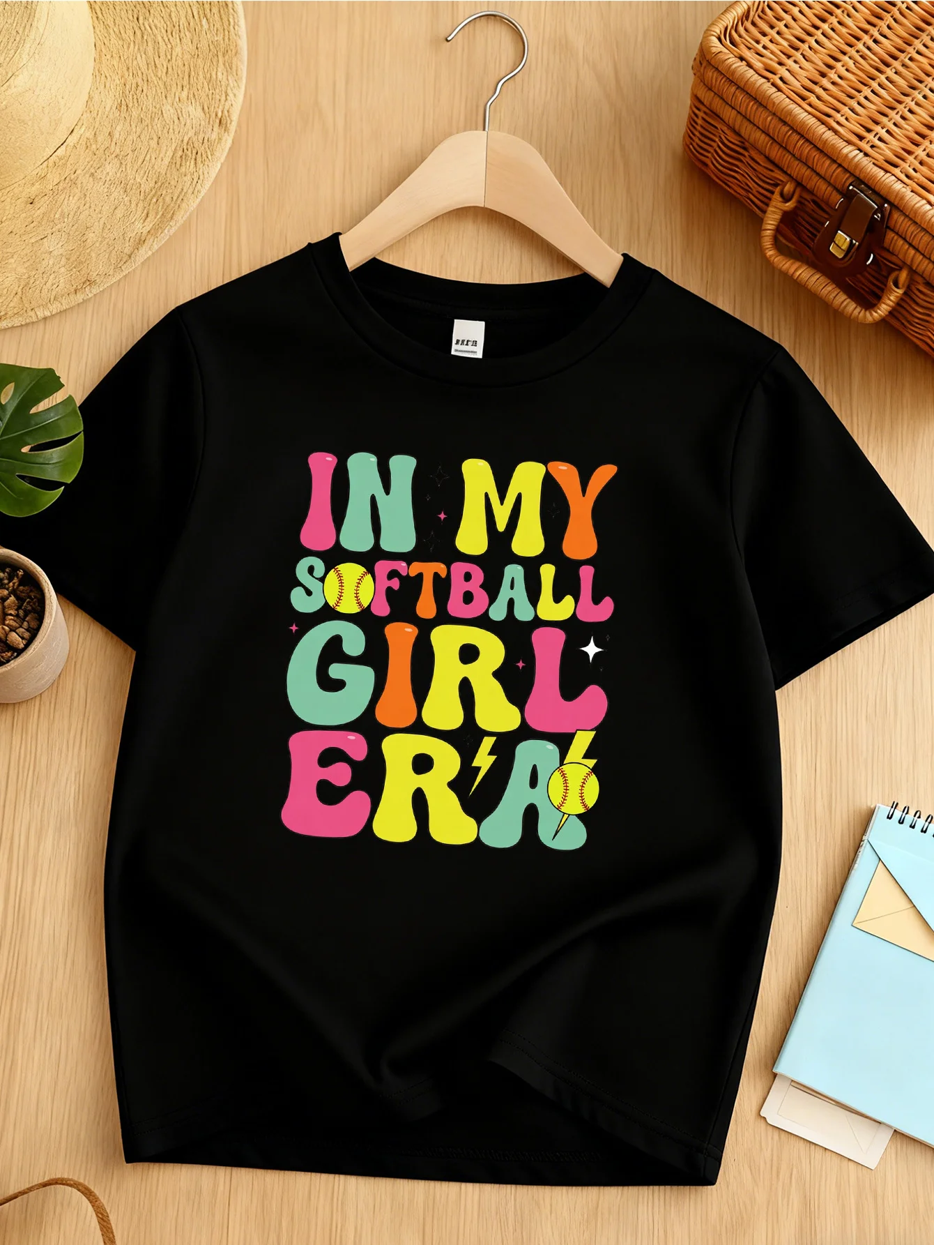 In My Softball Girl Era Colorful Lettering Sport Graphic Kids T Shirt Boys Girls Family Matching Summer Crew Neck Casual Tee