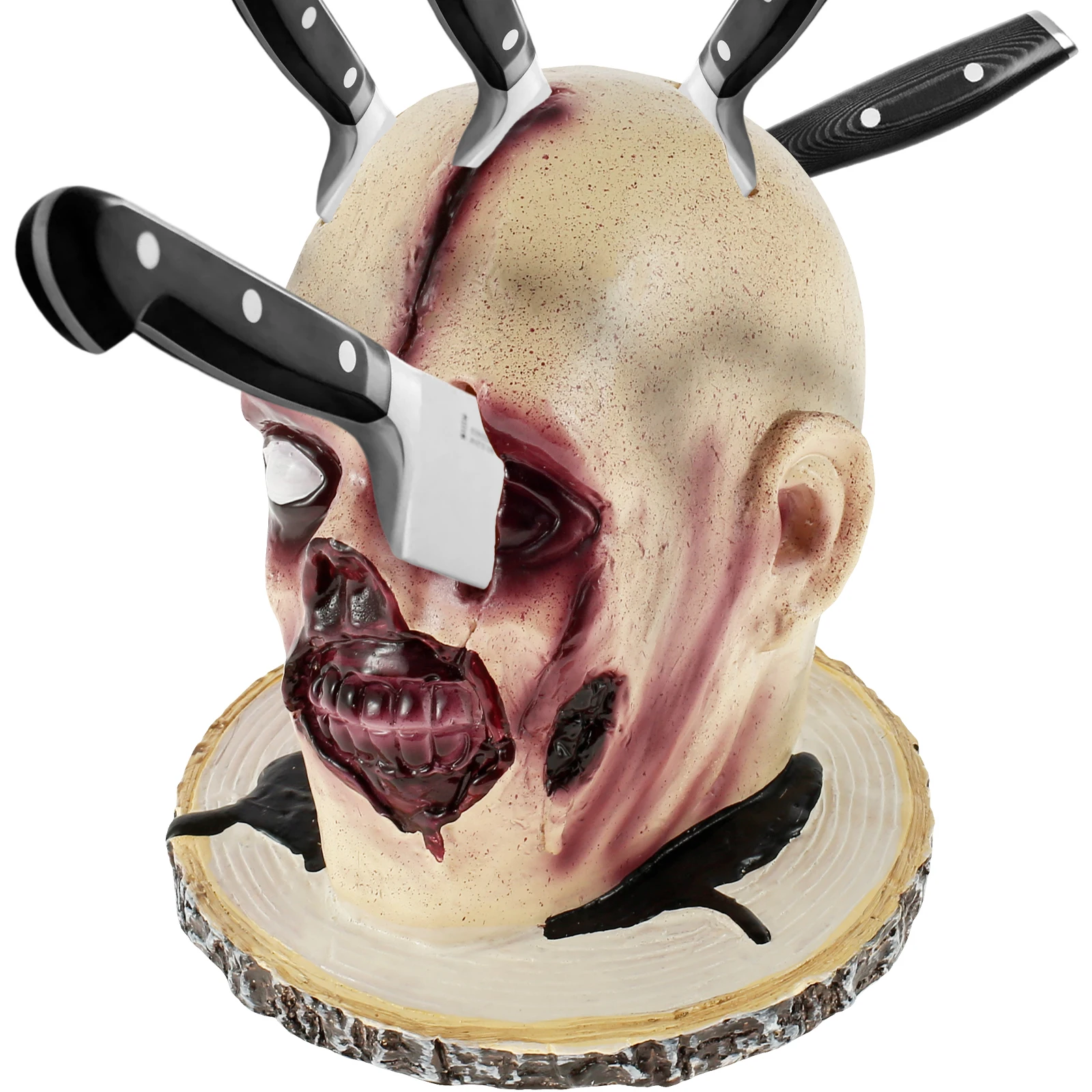 

2Pcs Skull Knife Holder Kitchen Horror Cutter Holder Resin Tabletop Fruit Storage Rack Horror Props Halloween Party Decoration