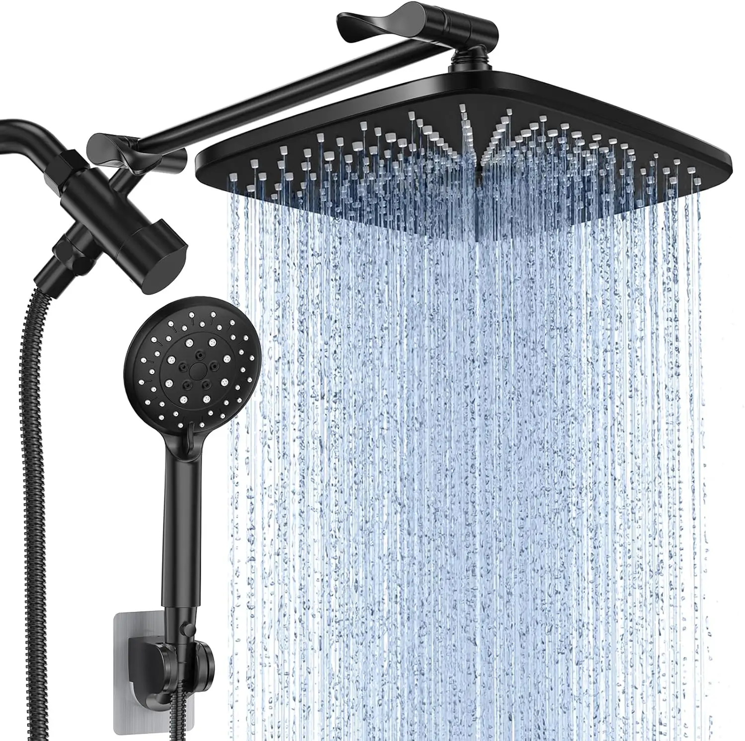 

11.8 Inch High Pressure Rain Shower Head Combo with Extension Arm- Wide Showerhead with 5 Handheld Water Spray