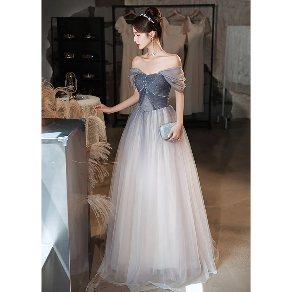 Evening Dress Female Luxury Temperament Banquet Vocal Art Annual Banquet Host Long Dresses Sexy Off The Shoulder Tulle Ball Gown