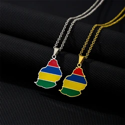 Mauritius Map Flag Charm Pendant Necklaces for Women Men Mauritius Africa Stainless Steel Ethnic Jewelry