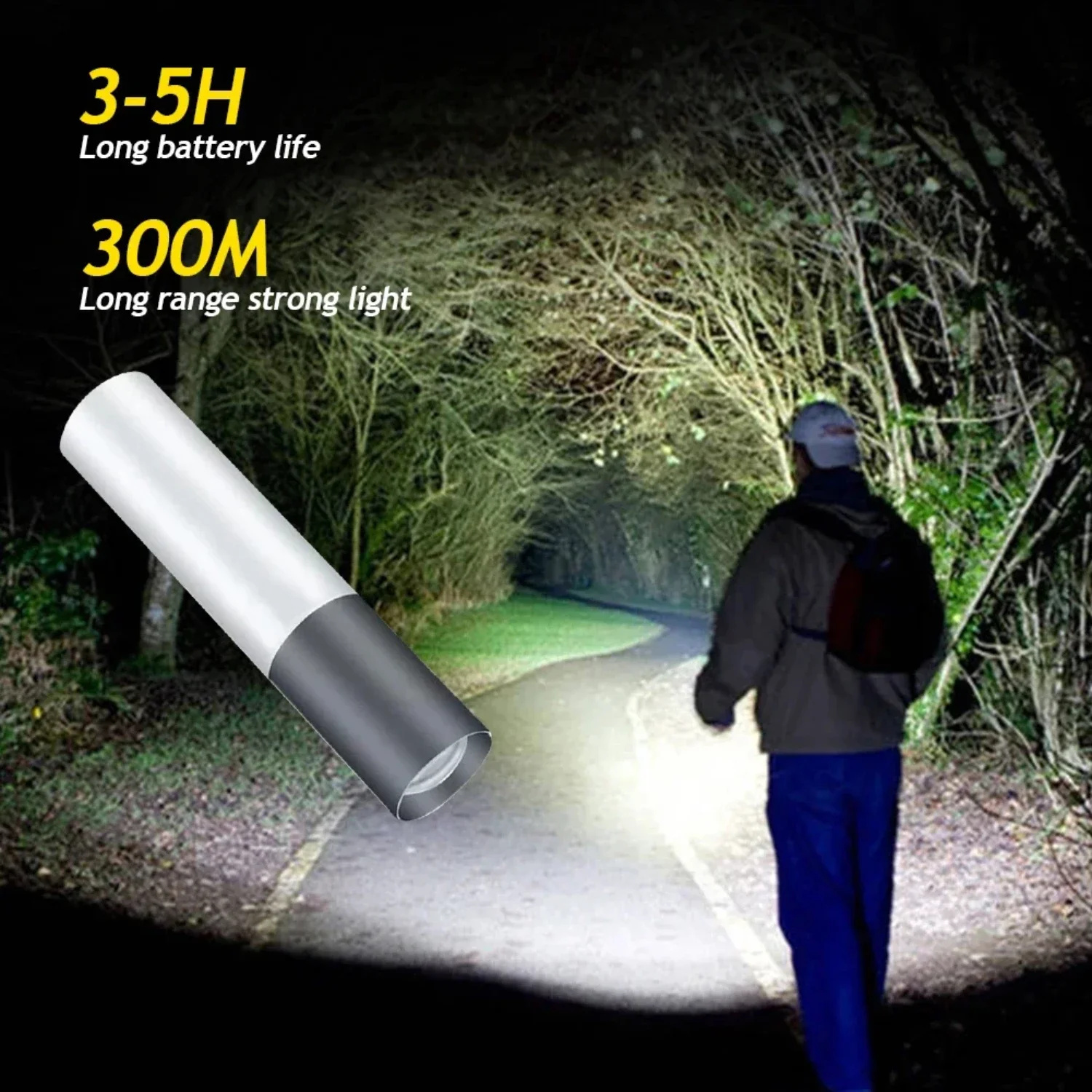 3 Lighting  Mini  Flashlight USB Rechargeable Waterproof Torch Telescopic Zoom Portable Torch  Night Camping Hiking